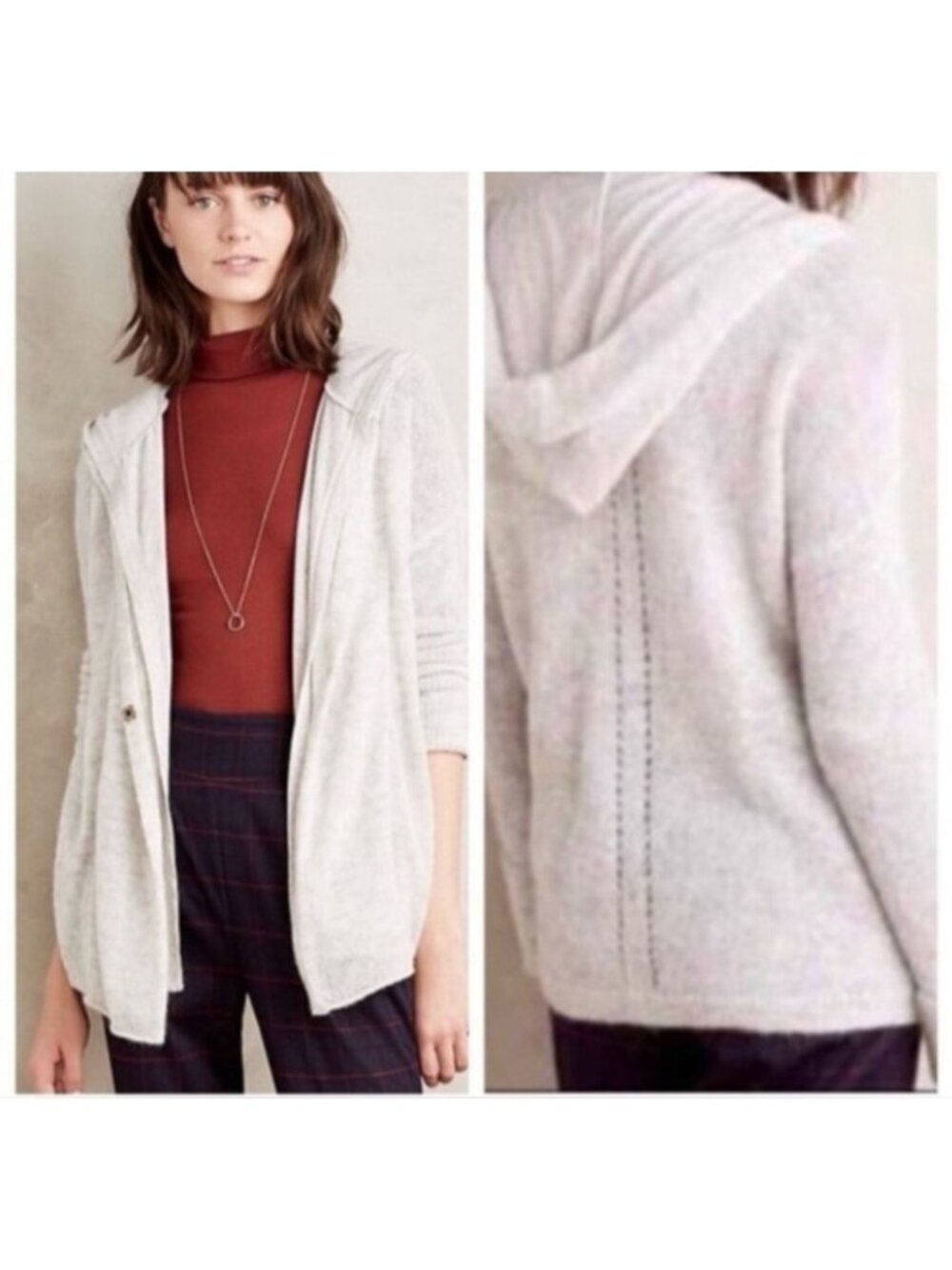 MOTH Anthropologie Alpaca Wool Hooded Cardigan Sweater Gray Size S